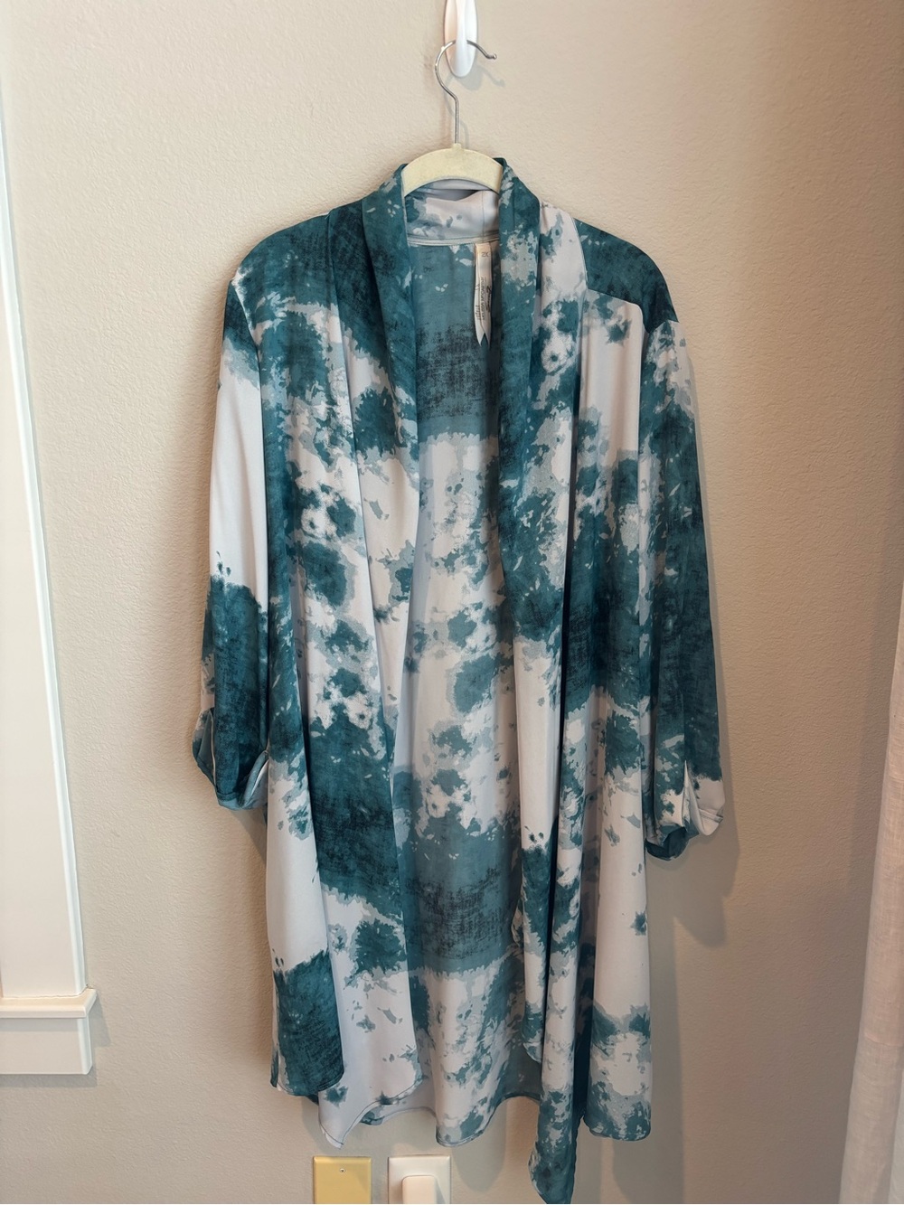 Seven7 Teal and White Tie-Dye Open Front Kimono Cardigan